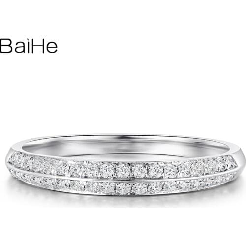 BAIHE Solid 18K White Gold 0.25ct H/SI Round Natural Diamond Wedding Band Trendy Fine Jewelry Making Ring Women кольцо кольцa