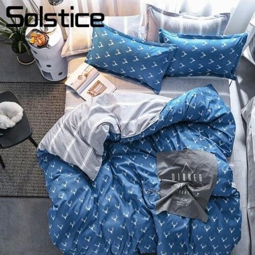 Solstice Home Textile Nordic Deer Bedding Sets Boy Adult Bed Linen 3/4Pcs Duvet Cover Pillowcase Bed Sheet King Queen Twin Size
