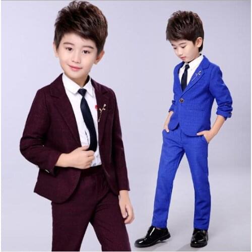 2018 Formal Kids solid Wedding Blazer Suit Brand Flower Boys Tuxedos for wedding summer winter Boys Clothing 2pcs pants+jacket