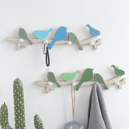 Creative Minimalist Wooden Wall Decoration Bird Hooks Bedroom Clothing Store Wall Coat Hooks