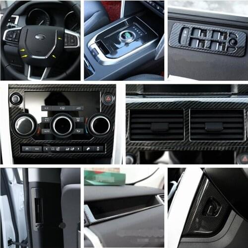 Lapetus Carbon Fiber Look Interior Refit Kit Pillar B Air AC / Lift Button Cover Trim For Land Rover Discovery Sport 2015 - 2020