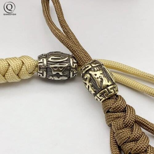 Brass Mantra Barrel Bead Amulet Car Keychain Pendant White Copper Knife Flashlight Rope Beads Hand Bracelet DIY Accessories Gift