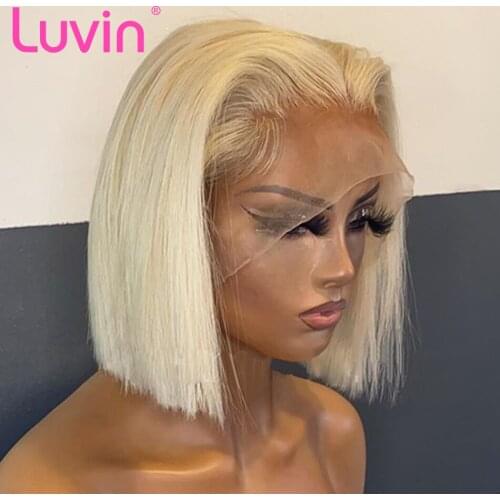 Luvin T Part Brazilian Glueless Transparent 613 blonde Lace Wigs for black women Straight Human Hair Colored Short Bob
