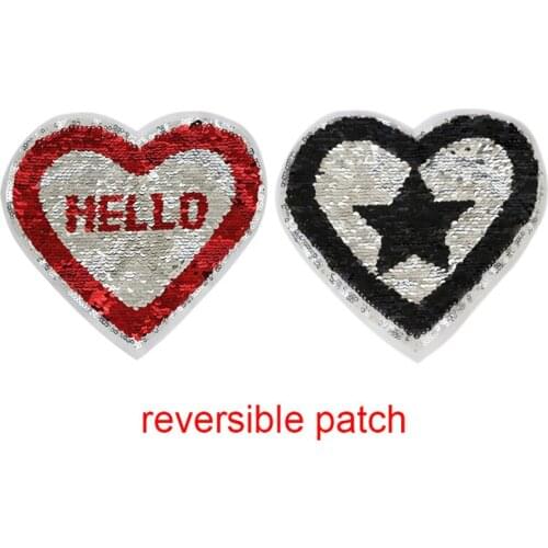 Love Heart Reversible Change Color Sequins Sew On Patches For Clothes DIY Patch Applique Bag Clothing Coat Sweater Crafts 5pcs