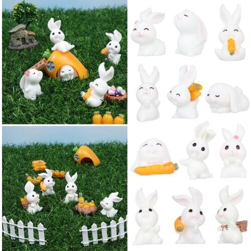 Craft Micro Landscape Dollhouse Ornament Resin Bunny Statue Fairy Garden Miniature Rabbit Figurine Mini Carrot House