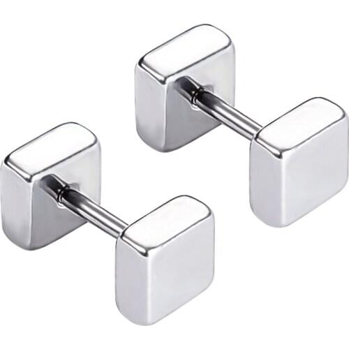 Fashion Stud Earring Square Ear Stud Ear Piercing Jewelry Fake Ear Tunnel Punk Earring Stud for Men Unisex