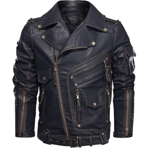 Mens Winter Leather Jacket Motorcycle PU Leather Jacket Men Cool Zipper Multi-pocket Leather Bike Chaquetas Hombre Coats S-3XL
