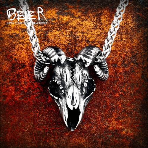 Beier 316L stainless high quality viking Sheep head pendant necklacet for Men Amulet scandinavian fashion animal Jewelry LP458