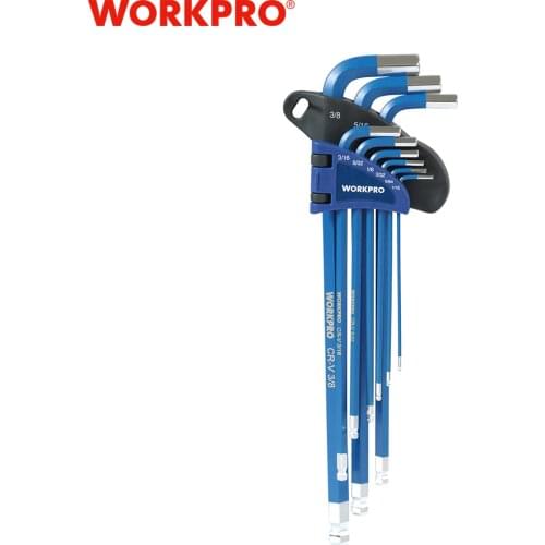 WORKPRO 9PC Universal Hex Key Wrench Set Long Arm SAE Torx Key Set Blue
