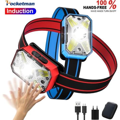 60000lm Sensor Headlamp strong light 7 mode COB Headlight with red light USB head flashlight lamp lantern outdoor fishing lamp
