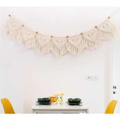 Bohemian 7 Banners Macrame Wall Hanging Tapestry Art Wall Accents Yellow Beads Tassels Chic Boho Decor Dorm Room Home Decoration
