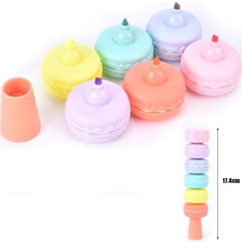6 In 1 Cookie Delicate Highlighter Pen Macaron Fluorescent Color Marker Drawing Paint