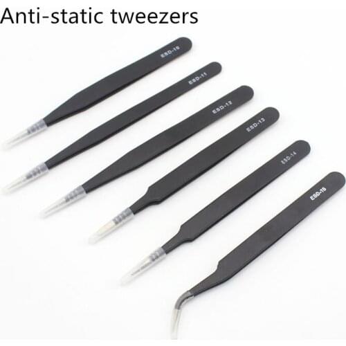 Stainless steel tweezers beauty products anti-static tweezers circuit board electronic parts anti-magnetic tip elbow tweezers 1P