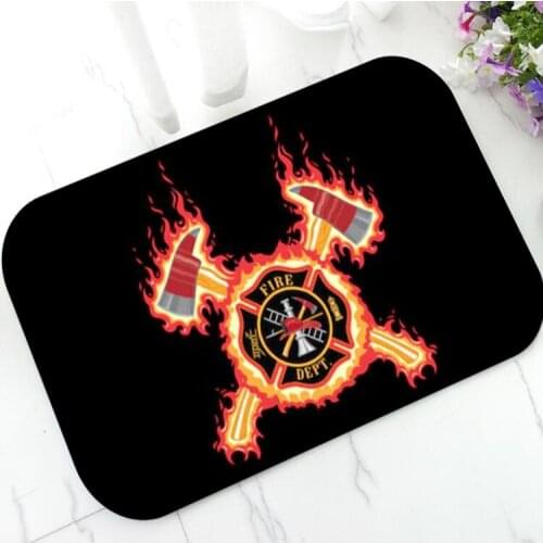 Cool Flaming Firefighter Door Mat Doormat Rug Carpet for Fireman Firefighter Cross With Axes Fire Department Home Decor Gifts