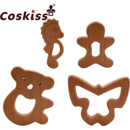 Coskiss 10pc/lot Organic Baby Wooden Teether Natural Teething Toy Baby Shower Gift Toddler Teether Newborn Baby Teether