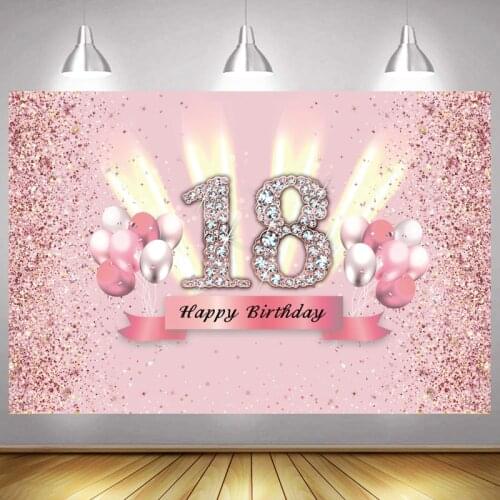 Pink 18th Photo Backdrop Girls Happy Birthday Party Balloon Rose Gold Champagne Decoration Photography Backgrounds Banner