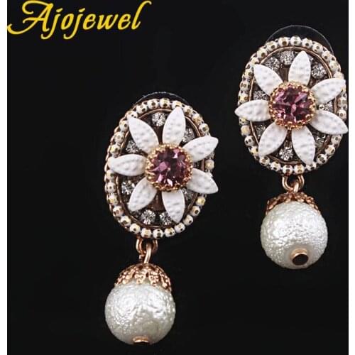Ajojewel Hypoallergenic Crystal Sunflower Drop Earrings Simulated Pearl Jewelry Earrings For Women Jewelry Wholesale