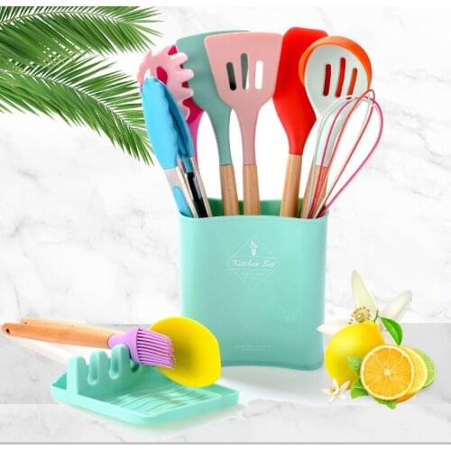 Silicone Kitchenware Cooking Utensils Set Heat Resistant Kitchen Non-Stick Cooking Utensils Baking Tools With Storage Box Tools