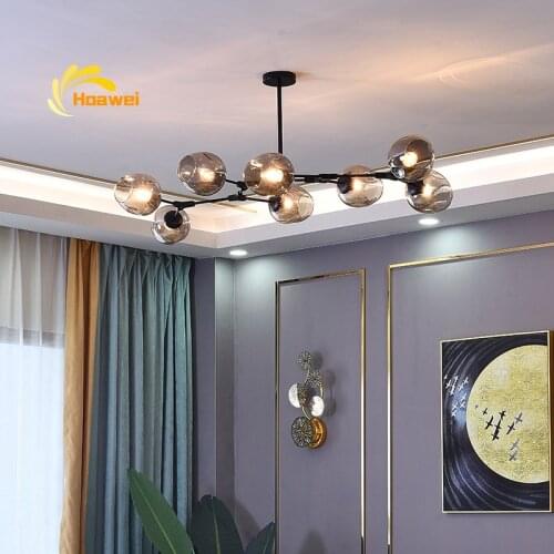 Modern Glass LED Chandelier Lighting Lustre Metal Living Room Bedroom Villa Home Decoration Pendant Lamp Kitchen Chandelier Lamp