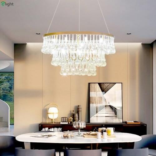 Modern Lustre Crystal Led Chandeliers Lighting Living Room Copper Metal Led Chandeliers Lamp Hanging Lights Fixtures For Bedroom