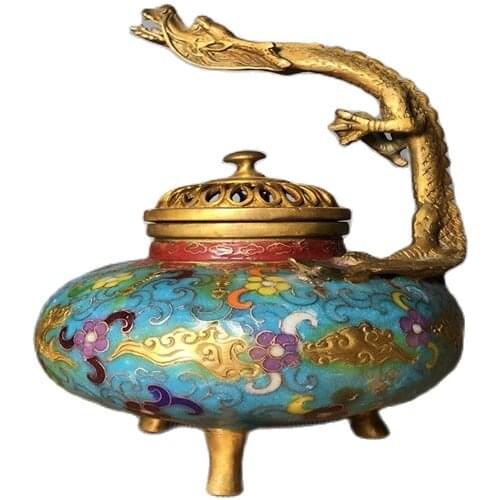China Old Beijing Old Goods Cloisonne Copper Dragon Incense Burner
