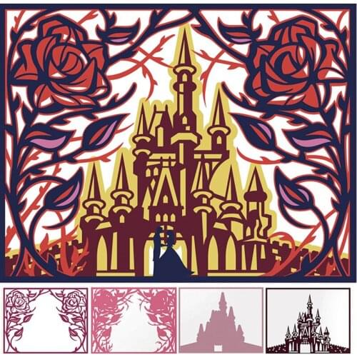 Castle In Rose Die Cuts For Card Making Castle+Pattern+Frame Metal Cutting Dies Stencils 2020 Embossing Crafts Cards