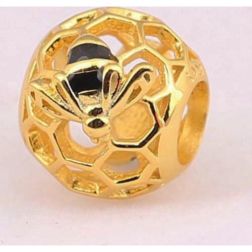Authentic S925 DIY Jewelry Honeybee Charms fit Lady Bracelet Bangle Girl Gift Nature Gold Colour