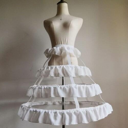 Womens Hollow Lolita Short Birdcage Petticoat Elastic Waist 3 Hoops Pleated Ruffles A-Line Wedding Cosplay Crinoline Underskirt