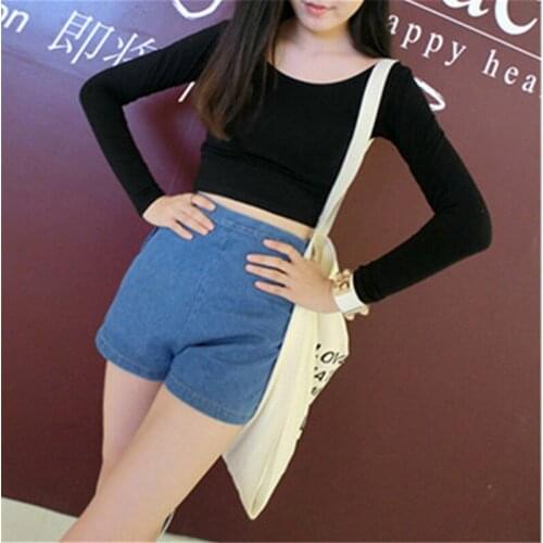 Lady Long Sleeve T Shirt For Women Top Casual Tops T-shirts Scoop Neck Crop Tops Tights Slim Short T Shirt