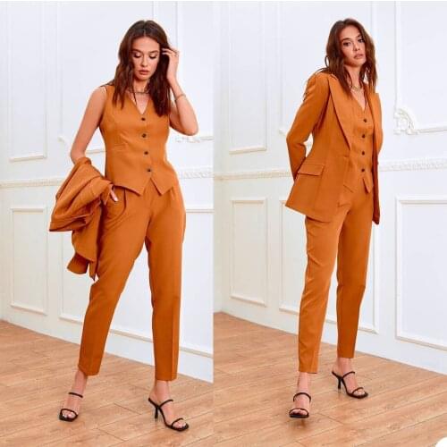 3 Pieces Women Suits (Vest + Pants +Blazer) Fashion Chic Custom Made One Button Jacket Office Lady Casual Daily Slim Fit Coat