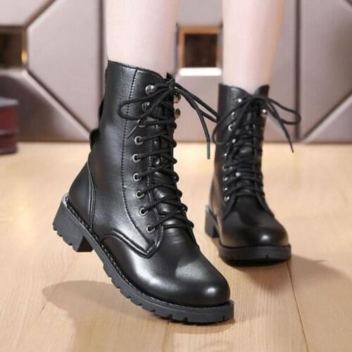 2019 Spring And Autumn Womens Leather Boots Motorcycle Womens Shoes With a Single Boot Thick With a Tube Female Short Boots