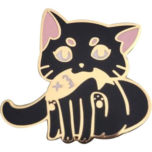 Cat eating fish hard enamel pin badge