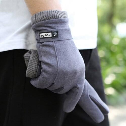 Winter mens warm gloves windproof and velvet thickened touch screen non-slip driving and riding business