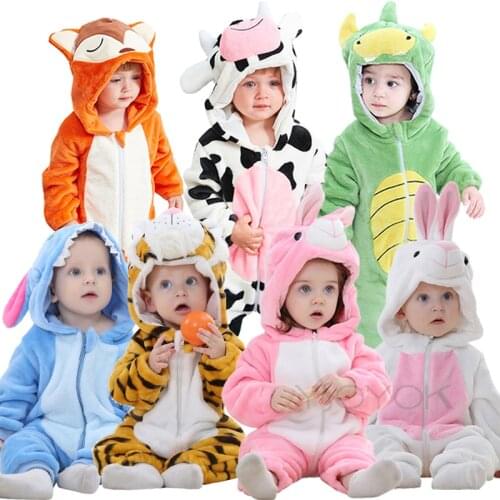 Winter New Born Baby Clothes Romper Baby Jumpsuit Animal Hooded Pajamas Cow Panda Costume Boys Girls Overalls Infant Clothing