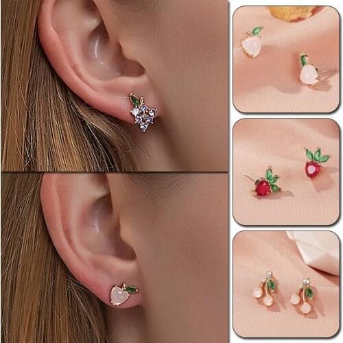 1Pair Multicolor Sweet Fruit Stud Earrings Women Fashion Cute Cherry Peach Grape Small Ear Studs Party Friendship Jewelry Gift