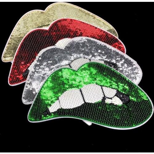 1 Piece Large Sequined Lip Embroidery Cloth Sticker Clothing Decoration Embroidery Sticker Adhesive Patch Sticker