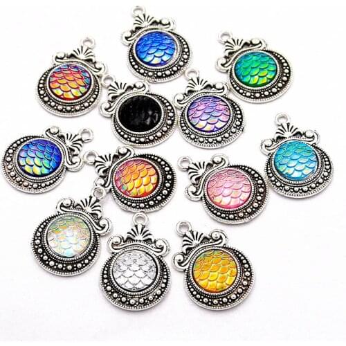 10PCS 19X27mm 12 Color Gradual Scale Charms Round Base Setting Jewelry Metal Alloy DIY Bracelet Earrings Handwork Marking