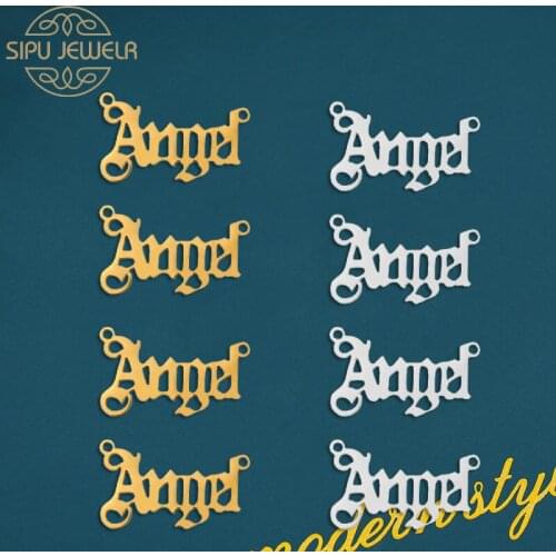 10Pcs Punk Stainless Steel Angel English Letter Alphabet Charms Two Holes Connectors Pendant For DIY Necklace Making Accessories