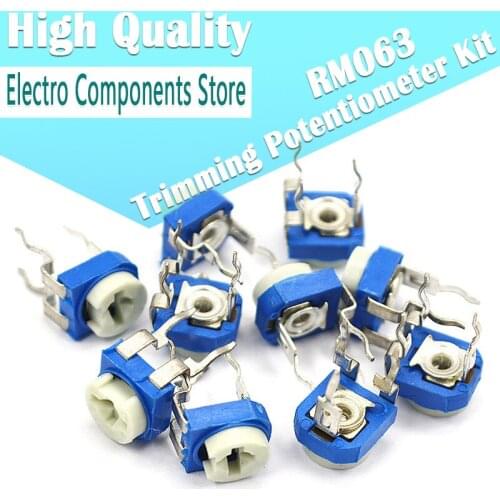 100Pcs RM063 Trimming Potentiometer 1k 2k 5k 10k 20k 50k 100k 200k 500k 1m Ohm Trimpot Trimmer Potentiometer Variable Resistor