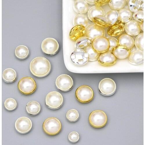 100Pcs Gold/Sliver Claw Pearl Buttons For Clothes White Sewing Pearl Beads Flatback Half Round Pearl Garment Accessories 6-12MM