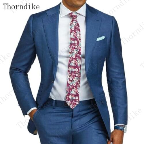 2 pieces Blue Formal Men Suit Slim Fit Single Breast Mens Suits Bespoke Groom Tuxedo Blazer for Wedding Prom Jacket Pants terno