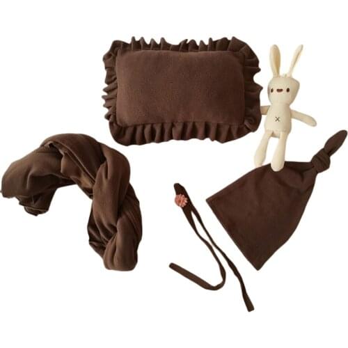 5Pcs Baby Receiving Blanket Beanie Pillow Doll Headwear Set Infants Swaddling Wrap Turban Hat Headband
