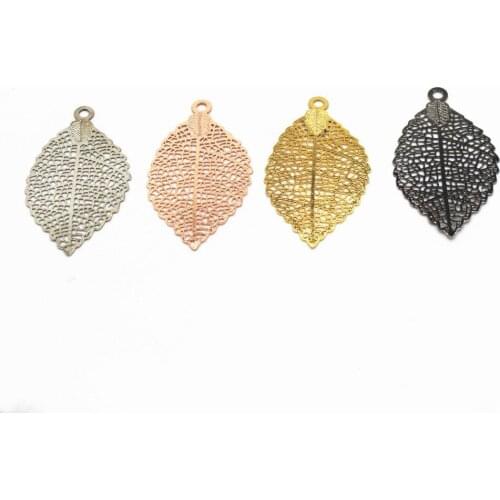 50 PCS50 PCS 35mm*19mm Fashion Metal Copper 6 Colors Plated Hollow Out Filigree Leaf Connectors Charms For Jewelry Making