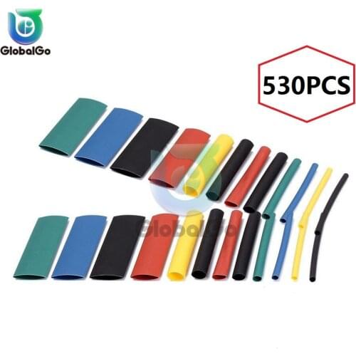 530pcs/Lot Polyolefin Heat Shrink Tubing Tube Cable Sleeves Wrap Wire Set 8 Size Multicolor/Black Wire Cable Protective Tube