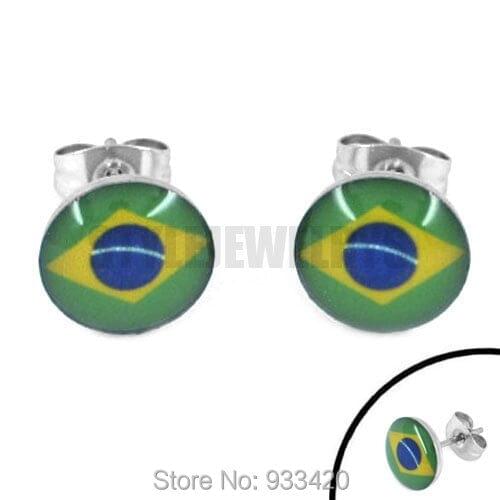 Free Shipping! Enamel Brazil Flag Earrings 2014 World Cup Brazil Stainless Steel Jewelry Motor Earring Studs SJE370081