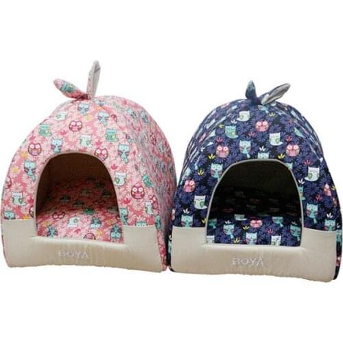 Rabbit Ear_Pet Dog House Nest With Mat Foldable Pet Dog Bed Cat Bed House For Small Medium Dogs Travel Kennels For Cats