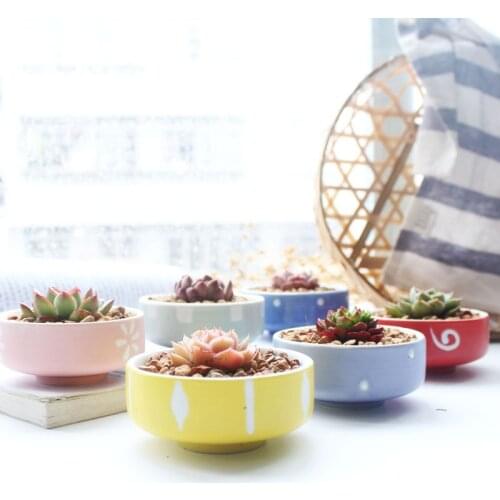 Candy Color Succulent Planters Small Cute Ceramic Cactus Pots with Drainage Hole for Home Office Desk Garden Decoration