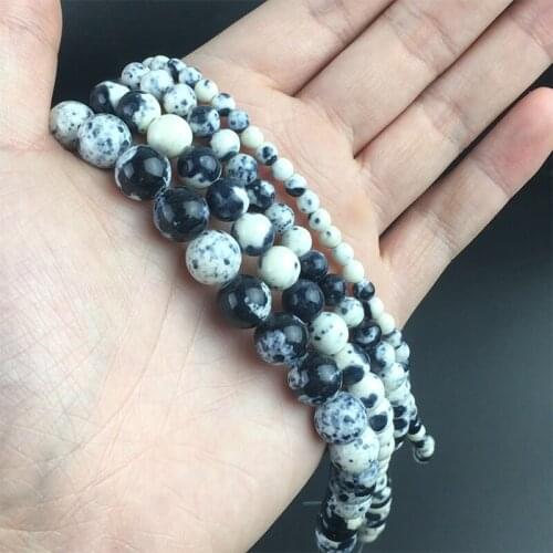 Natural Stone Black White Jaspers Rain Flower Round Loose Beads For DIY Jewelry Making Bracelet Accessories 15'' 4 6 8 10 12mm