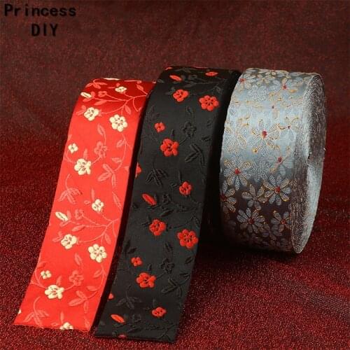 5M 10 25 50mm Layering Cloth Tape Floral Silk Satin Jacquard Fabric Ribbon Trim DIY Hair Bow Tie Collar Hand Craft Material