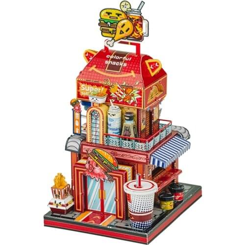 Art Model MU 3D Metal Puzzle Burger Shop building model DIY 3D Laser Cut Assemble Jigsaw Toys GIFT For children